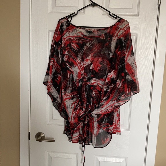 Addition Elle, Sheer blouse, Abstract Design, Red, White and Black - Picture 3 of 7